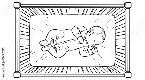 newborn baby sleeping peacefully in crib with striped bedding illustration