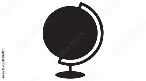 Minimalist black globe on stand isolated for global business and education concepts