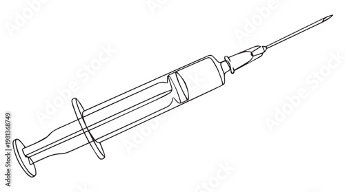 3D medical syringe illustration with needle and plunger for healthcare and science concepts