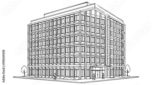 modern office building line art illustration for architectural design and business concepts