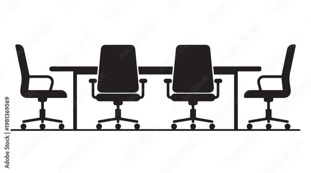 Fototapeta premium modern office conference setup with four ergonomic chairs and minimalist table flat vector illustration