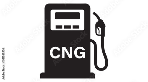 Modern CNG fuel pump nozzle and station sign for compressed natural gas refueling