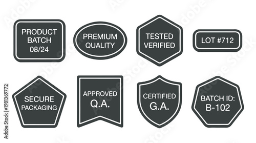 Set of premium quality assurance badges and certification seals for product packaging and business marketing
