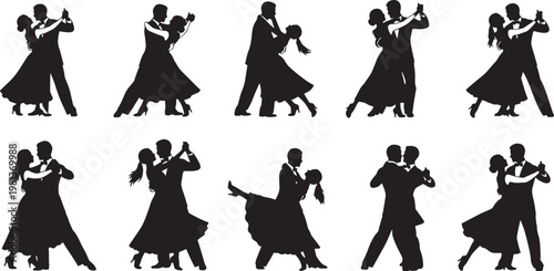 Ballroom Dance Couple Silhouettes Set for Wedding and Event Design