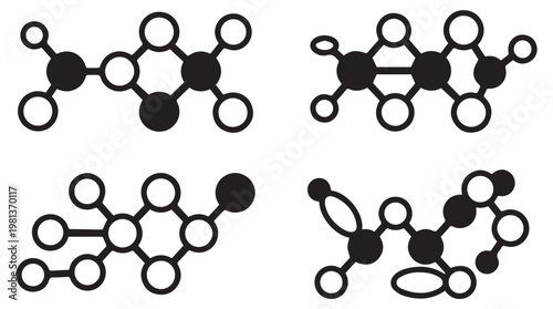 3D molecular structures of organic compounds in scientific diagram for chemistry education and research