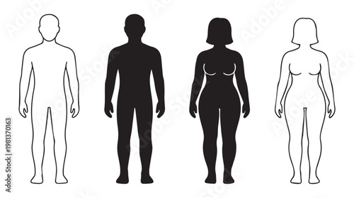 Four gender inclusive human silhouettes in flat minimalist style for diversity and inclusion concepts