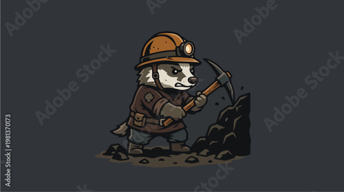 Cartoon Raccoon Coal Miner.
