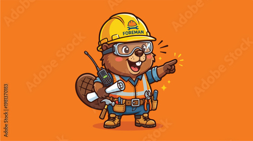 Cartoon Raccoon Construction Worker.