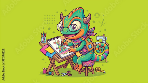 Chameleon Drawing Colorful Artwork.