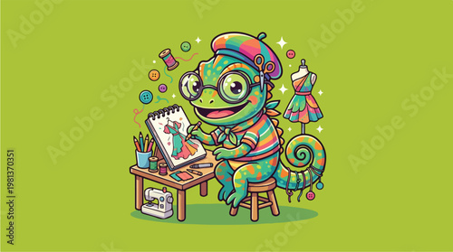 chameleon wearing glasses drawing.
