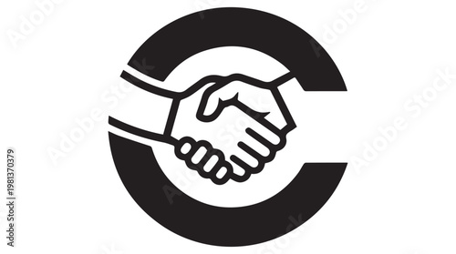 Handshake icon merging business partnership and collaboration in minimalist circular design