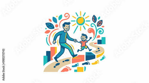 Father and Son Walking Together Pathway