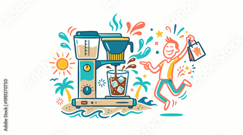 Happy Man Enjoying Iced Coffee and Shopping