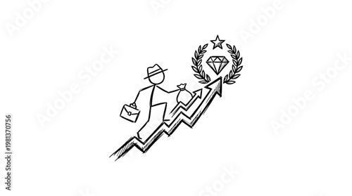 Businessman Ascending to Success with Diamond and Star