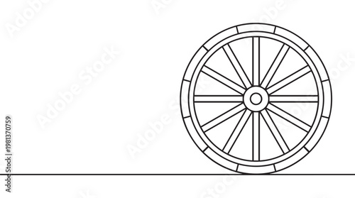 Minimalist line art wagon wheel icon isolated on tansparent background, flat design vector illustration