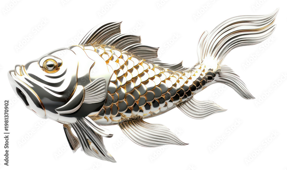 Fototapeta premium PNG Koi fish Chrome material animal white background underwater.
