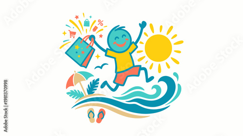 Joyful Character on a Summer Shopping Spree