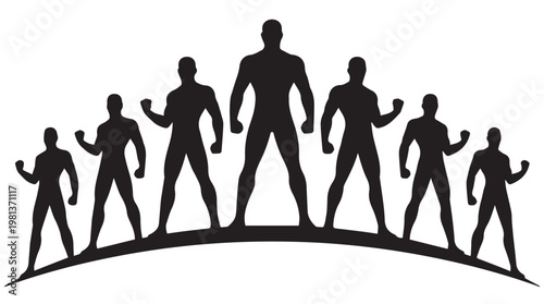 Silhouette of diverse team growth progression from beginner to leader on gradient background