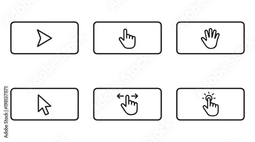 Six hand gesture icons in flat design for communication and user interface elements