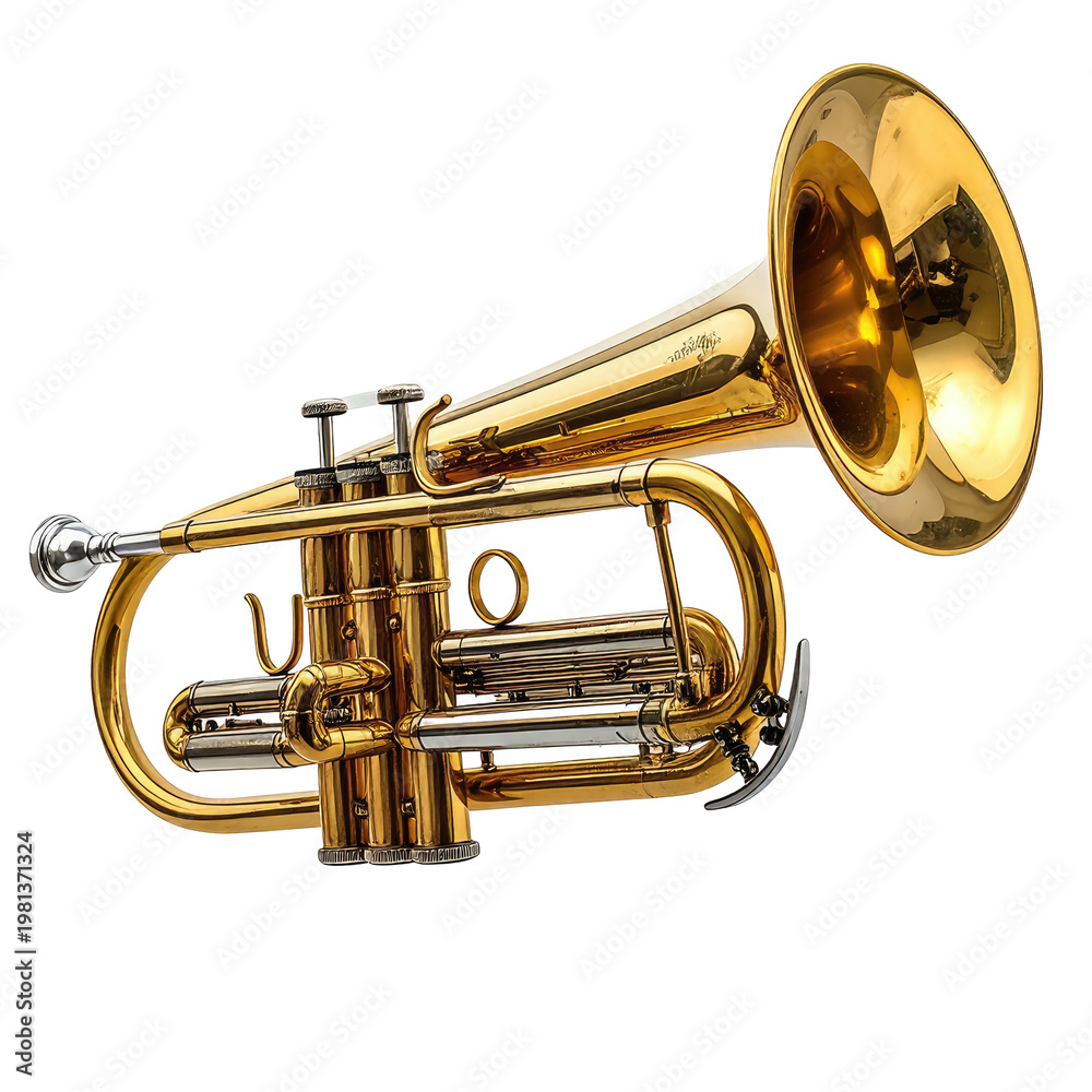 Obraz premium Gleaming brass musical instrument isolated on a black background