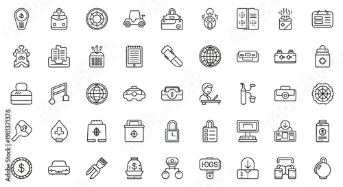 Collection of business icons and symbols.
