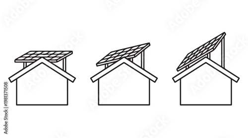 Three modern houses with solar panels on rooftops illustrating renewable energy and sustainable living
