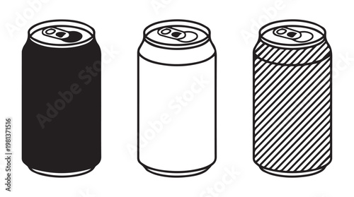 Three empty soda cans isolated on tansparent background minimalist product design illustration