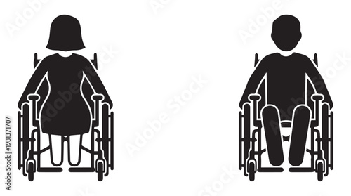 Silhouette of two people in wheelchairs facing forward against plain background for accessibility awareness