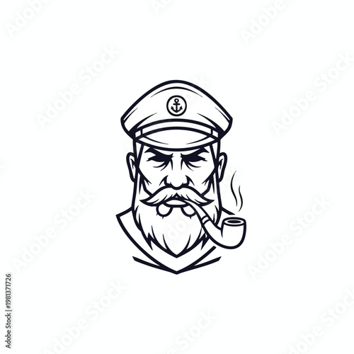 Stylish Illustration of a Nautical Captain with a Pipe and Sailor Hat