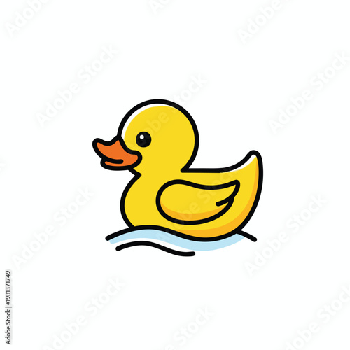 Cute Rubber Duck Floating on Water with Splash Scene