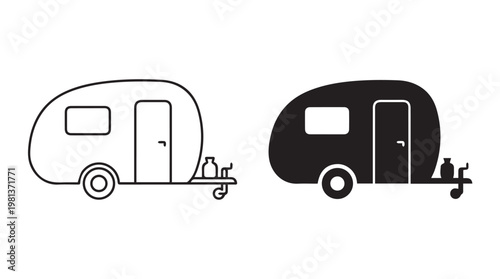 Vintage travel trailers side by side illustration minimalist camping adventure concept