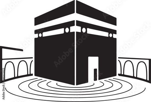 Kaaba Mecca Silhouette Icon for Hajj and Umrah Islamic Design