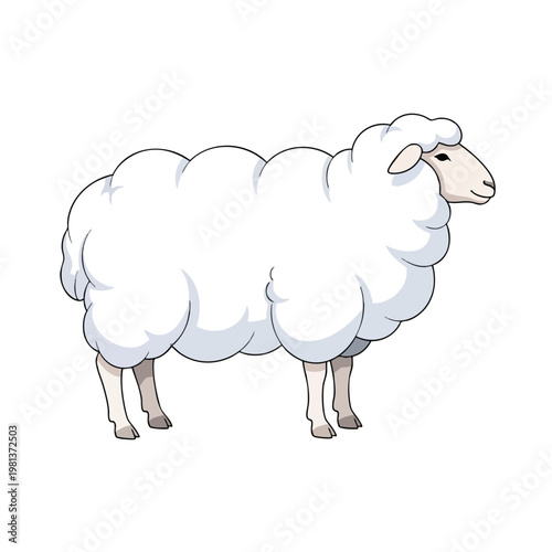 Cute and Fluffy Sheep Standing on White Background for Farm Nature and Animal Themed Projects