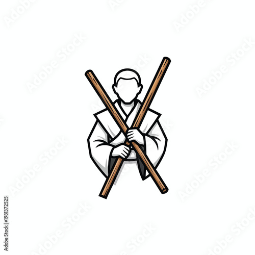 Minimalist Illustration of a Person Holding Crossed Wooden Sticks