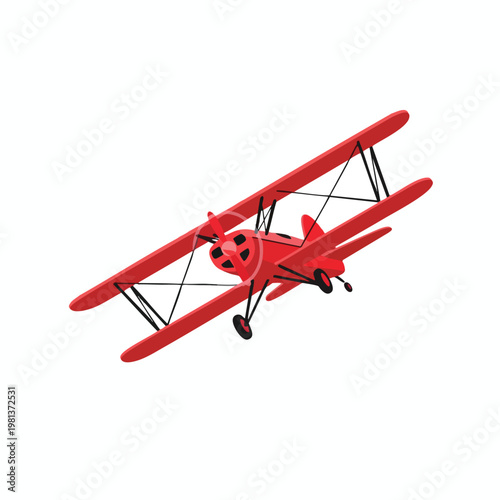 Red Vintage Biplane Flyby Over Open Sky in a Classic Aviation Scene