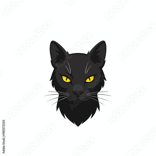 Stylish Black Cat Portrait with Intense Yellow Eyes for Sleek Animal Themes