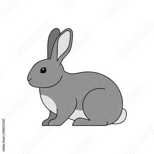 Cute Gray Cartoon Rabbit Sitting on a White Background for Children s Designs