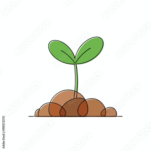 Growing Plant Seedling Emerging from Soil in a Minimalist Illustration