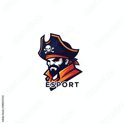 Dynamic Esports Team Logo Featuring a Pirate Captain with Bold Design Elements
