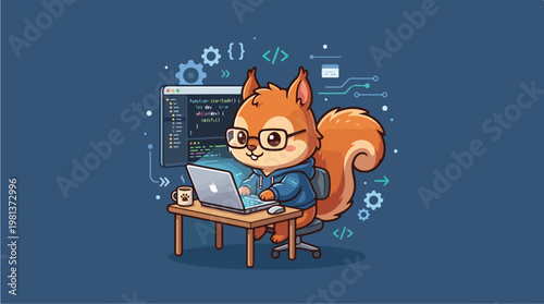 Squirrel Using Laptop Computer.