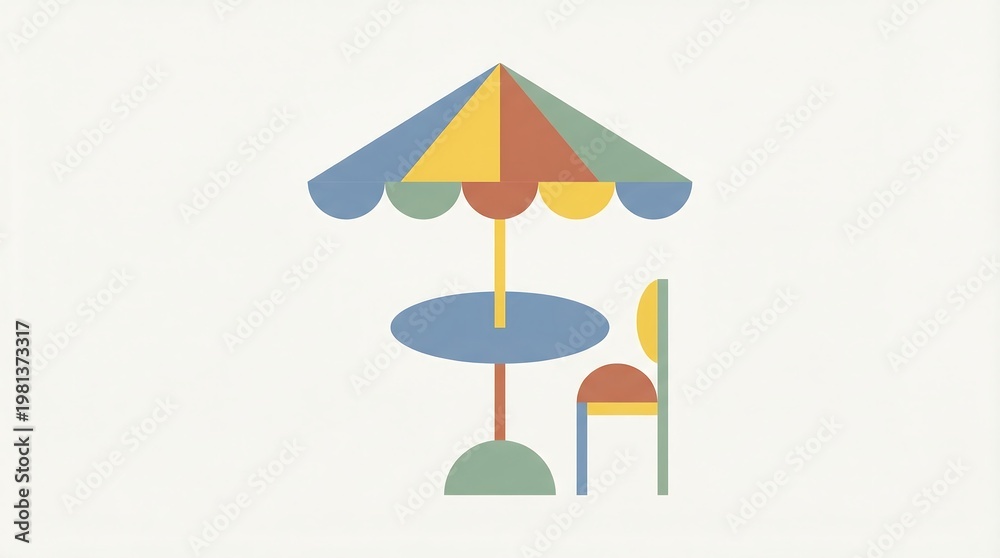 Fototapeta premium Colorful Outdoor Table and Chair with Umbrella Illustration.