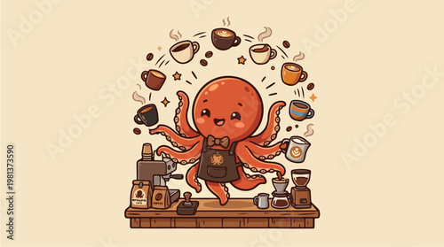 Octopus barista coffee shop worker.