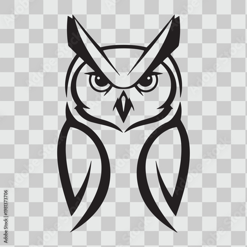 Intense owl face, wise and watchful nocturnal hunter, symbol of knowledge, mystery, and solitude.