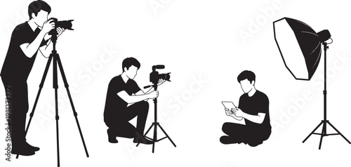 Photography and Videography Crew Silhouette Set with Studio Lighting