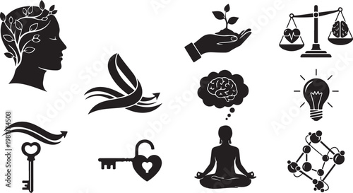 Mindfulness and wellness icons for mental health awareness campaign