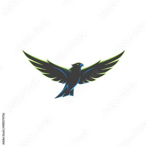Stylish Black and Green Bird Logo Icon for Branding and Design