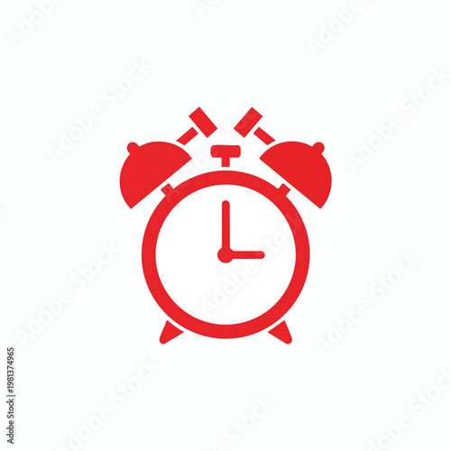 Bright Red Vintage Alarm Clock Showing Time with Ringing Bells
