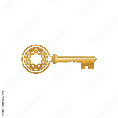 Elegant Antique Key on White Background for Vintage or Security Themes