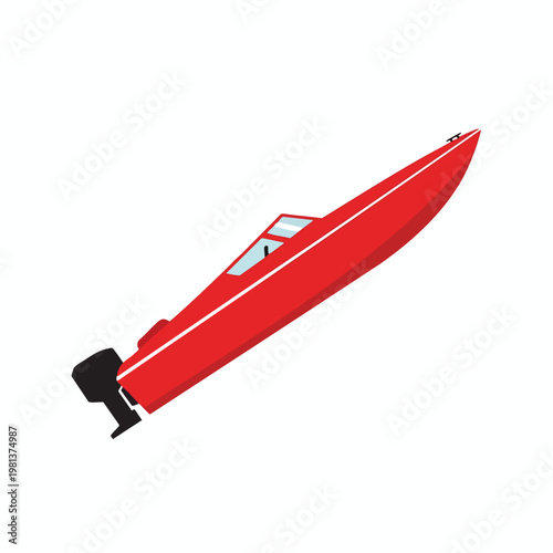 Red Speedboat on Water with Outboard Motor
