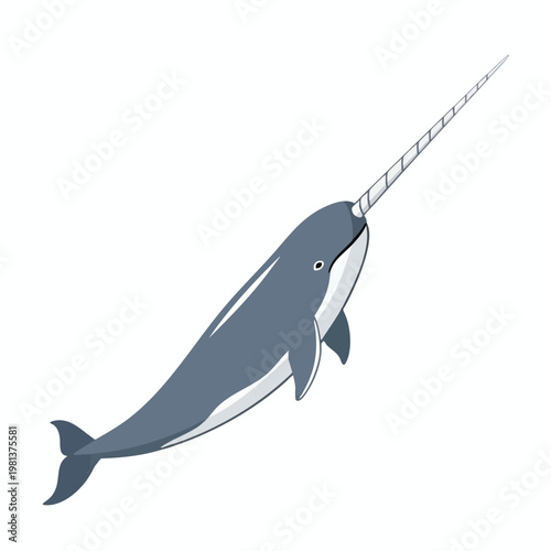 Whimsical Narwhal Illustration with a Long Twisted Tusk Ideal for Marine Life and Ocean themed Design Projects